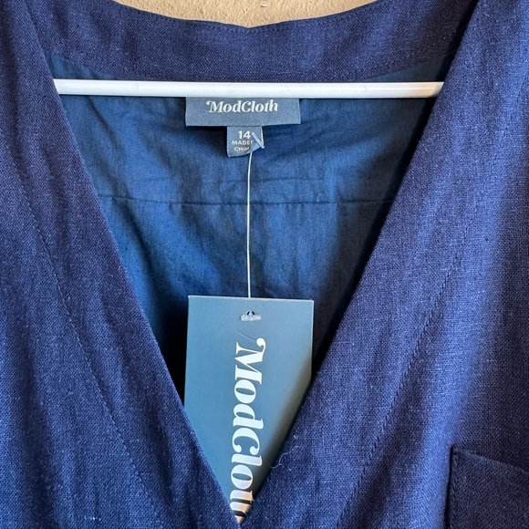 ModCloth Sleeveless Navy Blue Linen Blend Dress Size 14 NEW - Picture 4 of 9